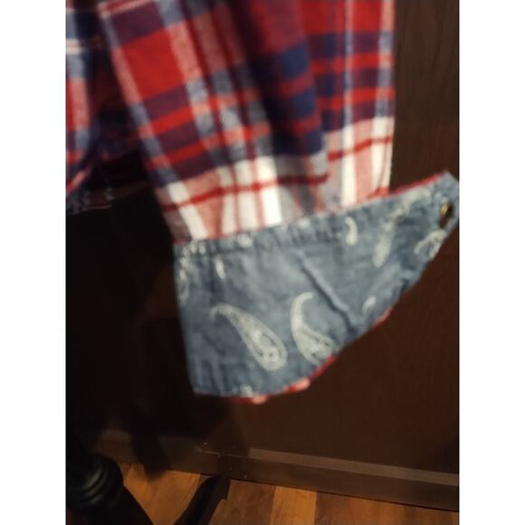 Jachs Girlfriend 4th of July Comfort Stretch Plaid Pearl Button Flannel Shirt XL - Picture 4 of 7